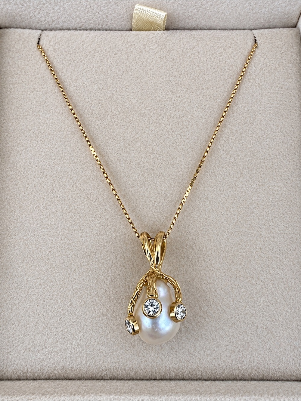 14K Gold Baroque Pearl & .23ct Diamond Custom Pendant Necklace – 17” Chain - Picture 5 of 9